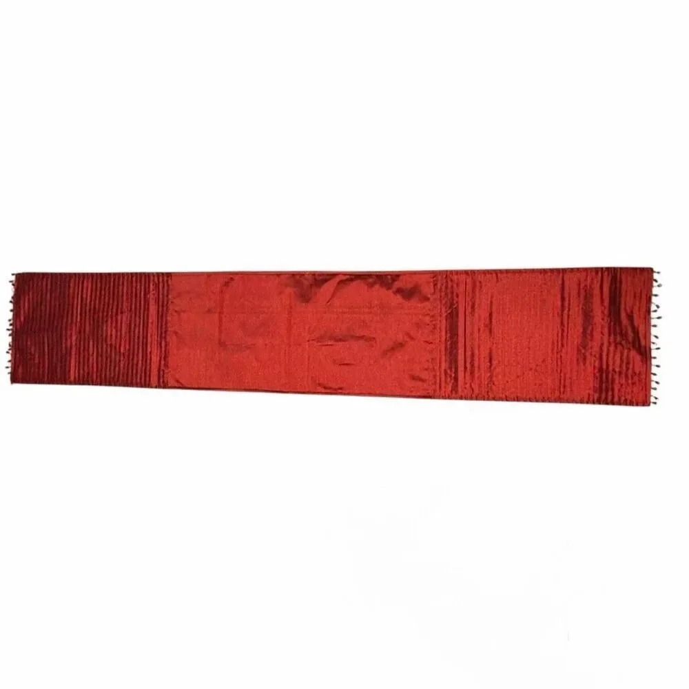 HOME ESSENTIALS Bead Fringe Table Runner Burgundy Maroon Red 68” Length